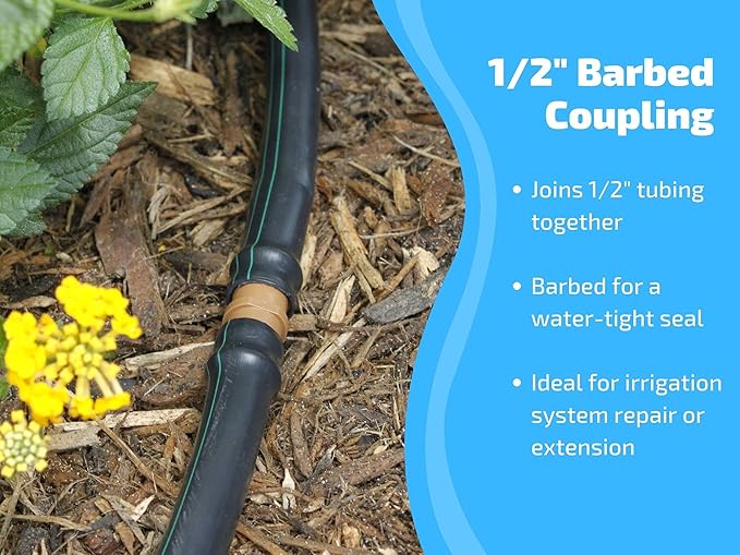 1/2" Coupling Drip Irrigation Fittings (12 Pack) - Barbed Drip Line Coupler Connectors compatible with Rain Bird and Most 1/2" Tubing or Sprinkler Systems
