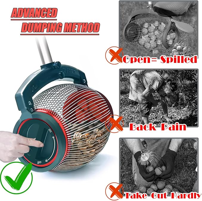 Zozen Nut Gatherer, Walnut Picker Upper Roller, Pecan Picker Upper - Side Opening Dump | Apply to Walnut, Pecan, Hickory, Chestnuts, Buckeyes, Nerf Balls, Golf, Objects Size 3/4'' to 1.5''; 1 Gallon