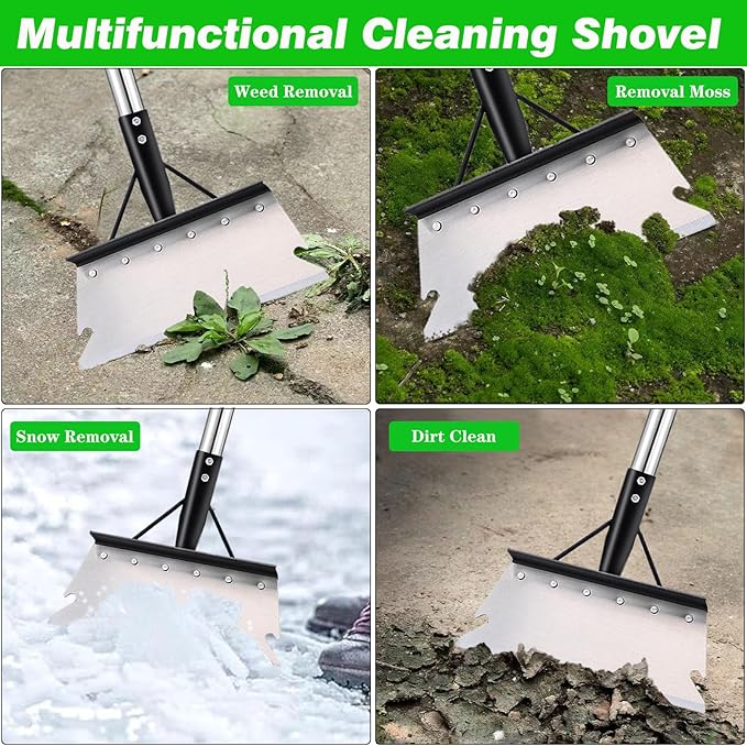 DOUBFIVSY Garden Cleaning Shovel, 54 Inch Multifunctional Flat Shovel Adjustable Long Handle Heavy Duty Garden Shovel Weed Scraper for Lawn Edging, Scraping, Weed and Ice Removal