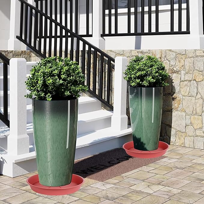 2 Pack of Plant Saucer Tray 17 inch, Heavy Duty Plastic Pot Plant Drip Trays Saucers for for Indoors Outdoor, Plant Water Tray for Planters 15-17" (17", Clay)