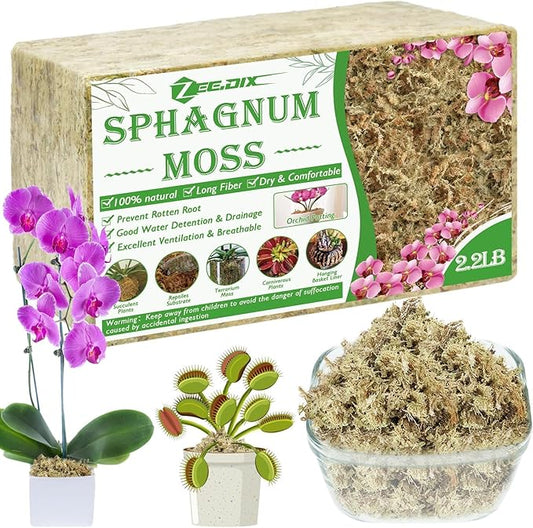 ZeeDix 2.2 Pounds Sphagnum Moss for Plants, 40QT Orchid Moss Long Fibered Sphagnum Peat Moss Bulk for Carnivorous,Orchid,Sarracenia,Succulent,Venus Fly Traps and Reptiles