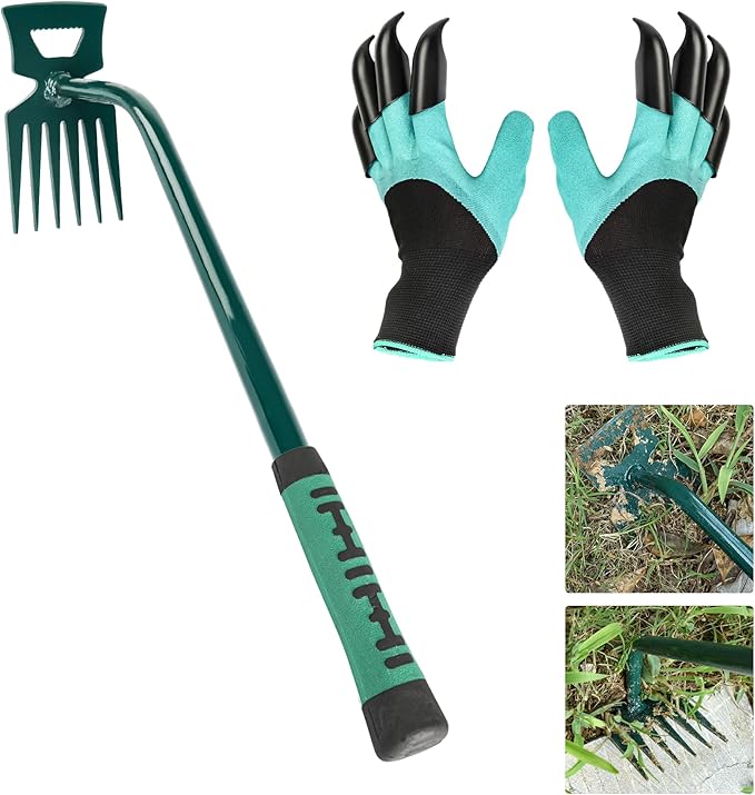 Weeding Artifact Uprooting Weeding Tool Claw Gloves Kit, 6 Teeth Dual Purpose Weed Puller, for Yard Farm Gardening Cultivating Loosening Weeding Mulching Planting Steel Hand Weeder