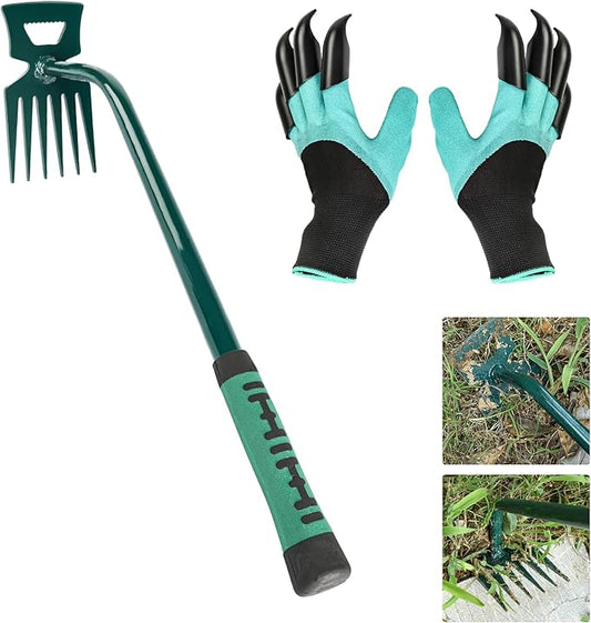 Weeding Artifact Uprooting Weeding Tool Claw Gloves Kit, 6 Teeth Dual Purpose Weed Puller, for Yard Farm Gardening Cultivating Loosening Weeding Mulching Planting Steel Hand Weeder