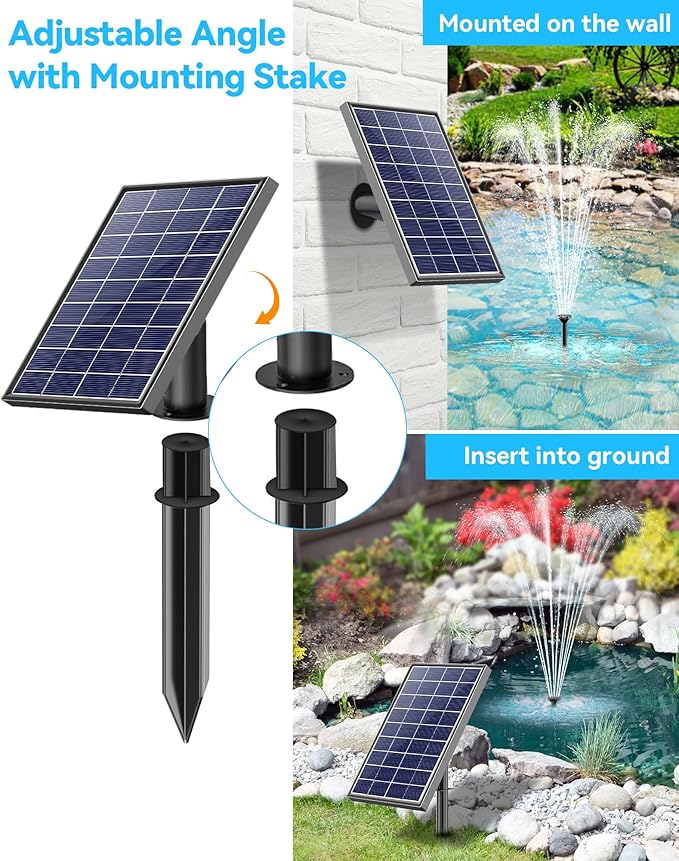 POPOSOAP Solar Water Fountain Pump for Bird Bath, 6W Outdoor Solar Bird Bath Fountain Pump with DIY Tubing for Bird Bath, Ponds, Garden and Fish Tank