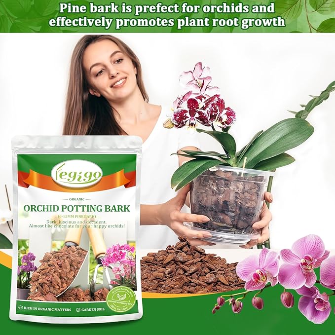 Legigo 6 Quarts Organic Orchid Potting Bark- All Natural Orchid Bark Potting Mix Pine Bark Wood Chips for Houseplant Mulch, Orchid Plants Root Development