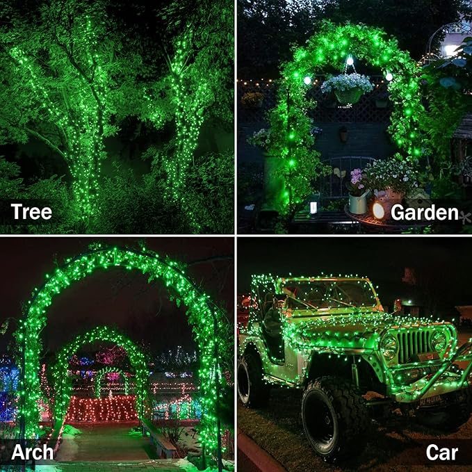 2 Pack Green Solar Lights Outdoor - Outdoor,Waterproof,8 Modes, Each 42.7 FT 100 LED Green String Lights for St Patrick's Day Tree Garden Patio Christmas Decorations