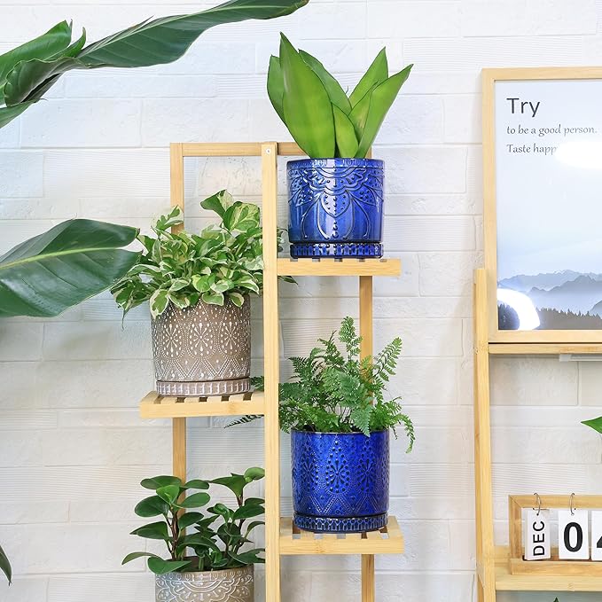 Ceramic Pots for Indoor Plants with Drainage Holes and Saucers, Ceramic Planter for Plants, Flower Pot - Set of 2