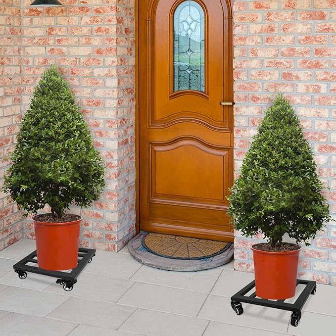 Plant Caddy with Wheels, 2 Pack 12 Inch Plant Stand with Wheels Metal Square Plant Dolly with Lockable Caster Wheels Heavy Duty Plant Dolly Base for Indoor Outdoor Holds up 380 Lbs Pots Planter, Black