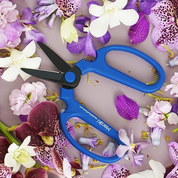Meraki Flower Scissors Set of 3 / Garden Scissors with Black Carbon Steel Blades, 3 Sizes in Cool Analogous Colors
