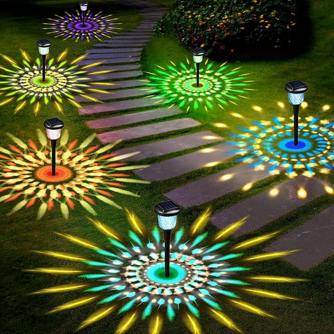 Solar Outdoor Lights,6 Pack Dream Dynamic Solar Pathway Lights,Waterproof Color Changing Solar Walkway Lights Maintain 10 Hours of Lighting for Garden, Landscape, Path, Yard, Patio, Driveway