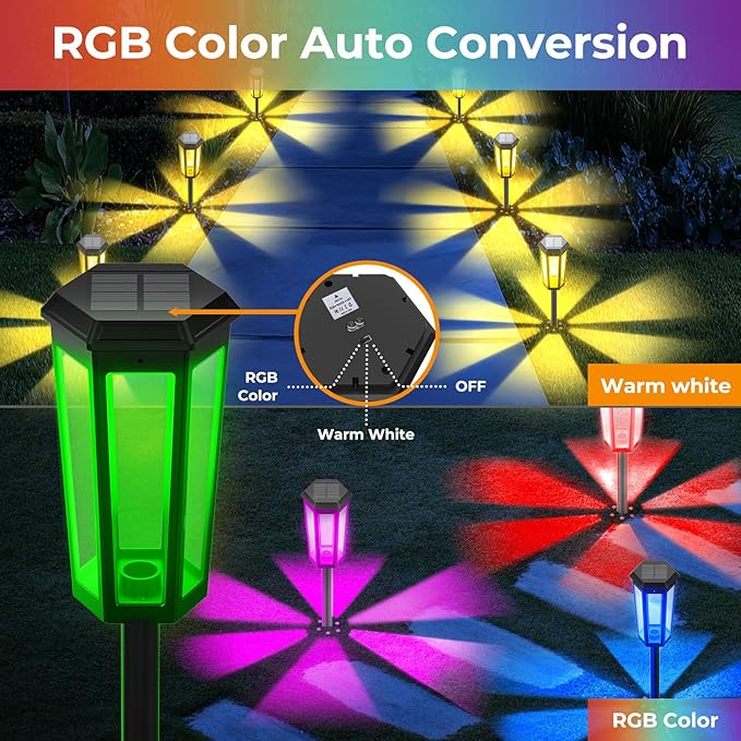 Solar Garden Decor Light, 4Pack Solar Outdoor Lights Color Changing, Bright Solar Pathway Lights Outside Waterproof, Solar Walkway Lights Warm White for Landscape Path Yard Patio Driveway