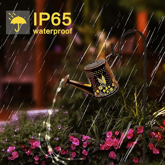 Solar Watering Can Outdoor Lights Garden Decor,Hummingbird Hanging Lantern Waterproof Landscape Lights Outside Decoration for Yard Porch Patio Pathway Gardening Gifts(with 32 inch Shepherd Hook)