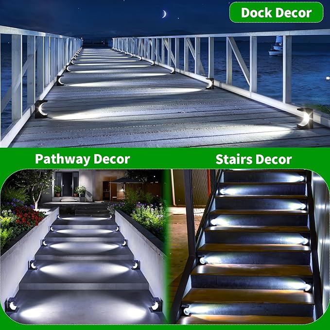 JSOT Solar Stair Lights Outdoor - 10 Pack Waterproof Step Lights Outside Cool White Light Deck Lighting for Patio Decor Yard Garden Stairs