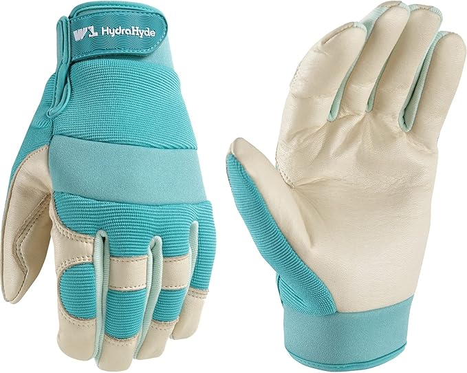 Wells Lamont Women's Hybrid Work/Gardening Gloves | Water-Resistant HydraHyde Leather |Aqua, Medium (3204M)