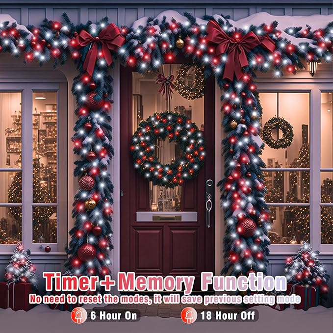 300 LED Christmas Lights Outdoor - 99ft Extra Long Christmas String Lights 8 Modes Plug in Waterproof Fairy Lights with Timer Memory for Indoor Outside Bedroom Home Party Decoration, Red&White