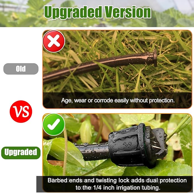 JAYEE 1/4 Inch Drip Irrigation Fittings, Barbed Locked End Plugs for ¼ in. Tubing, 25 Pcs Drip Line Parts Irrigation End Closure with Locked Nuts for Garden Lawn Sprinkler Systems, Black