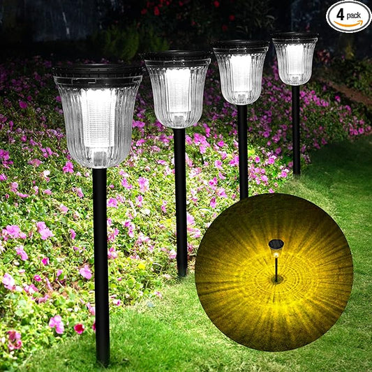 Solar Pathway Lights Outdoor, 4 Pack Solar Lights Outdoor Waterproof, 200 Lumens Super Bright Solar Garden Lights,Up to 14 Hrs Auto On/Off Outside Lights for Yard Lawn Walkway Driveway Path