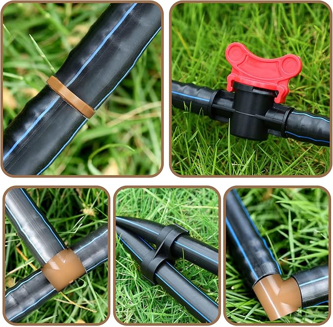 60 Pcs Drip Irrigation Fittings Kit 1/2 Inch Tubing Set Including 4 Switch Valves, 14 Tees, 14 Couplings, 14 Elbows and 14 End Cap Plugs Drip Irrigation Barbed Connectors for Drip or Sprinkler System