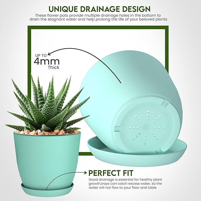 Utopia Home - Plant Pots Indoor with Drainage - 7/6.6/6/5.3/4.8 Inches Home Decor Flower Pots for Indoor Planter - Pack of 40 Plastic Planters for Indoor Plants, Cactus, Succulents Pot - Aqua