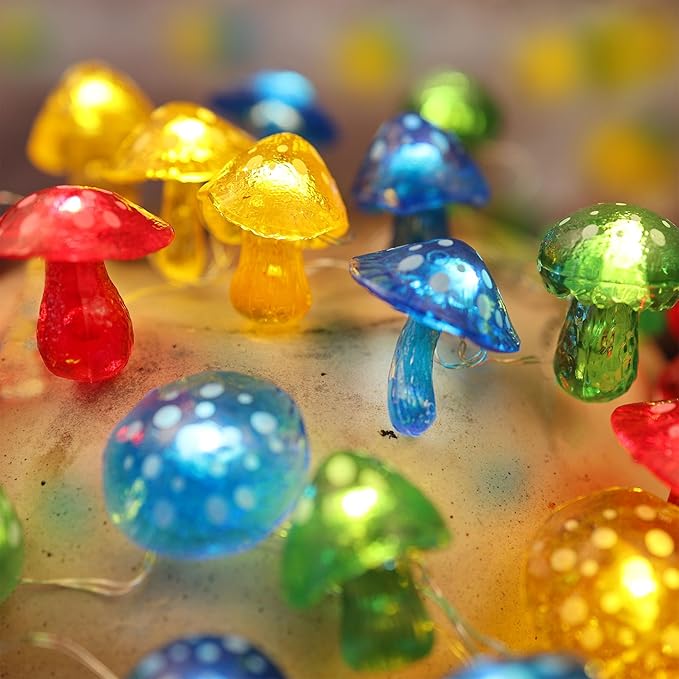 Enchanting 3D Mushroom Solar String Lights - 14ft 40 LED Mushrooms Lights for Outdoor Décor-Solar Fairy Lights for Outside Garden Christmas Spring Summer Décor Balcony Patio Railing Fence