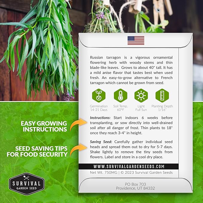 Survival Garden Seeds - Russian Tarragon Seed for Planting - Packet with Instructions to Plant and Grow Big Flowering Herbs in Your Home Vegetable Garden - Non-GMO Heirloom Variety
