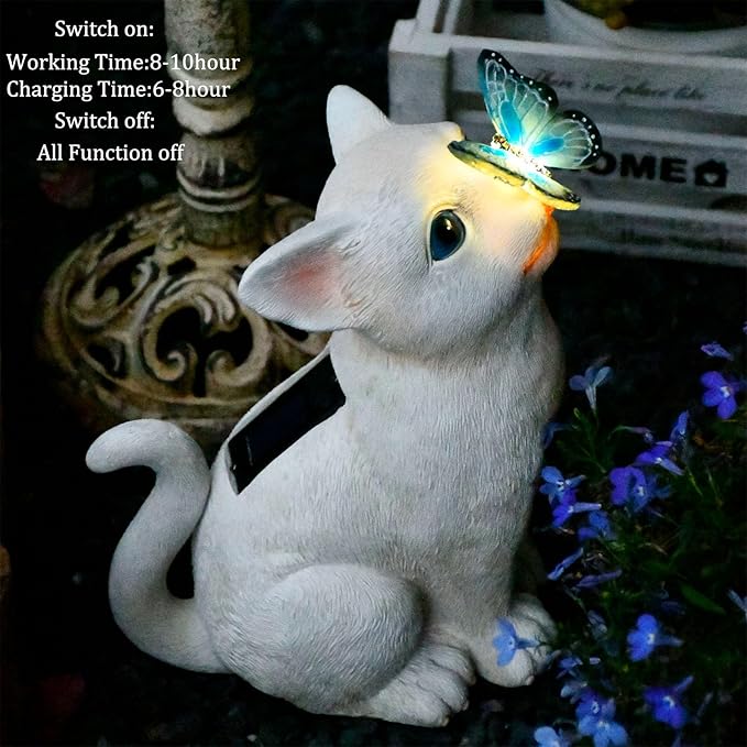 Cat Garden Figurines Outdoor Decor Solar Statue with LED Lights for Patio Lawn Yard Art Decoration Housewarming Garden Gift