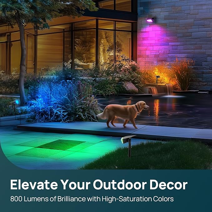 Linkind Solar Lights Outdoor, 50 LEDs Color Changing Spotlights, Solar RGB Light with 10 Lighting Modes and IP67 Waterproof, Multicolor Outdoor Lighting for Yard, Garden, Landscape Decorations, 6Pack