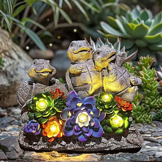 Solar Turtle Garden Statues Outdoor Decor- Birthday Gift for Mom from Daughter, Tortoise Figurine Garden Decor for Outside Yard Art for Housewarming Gift