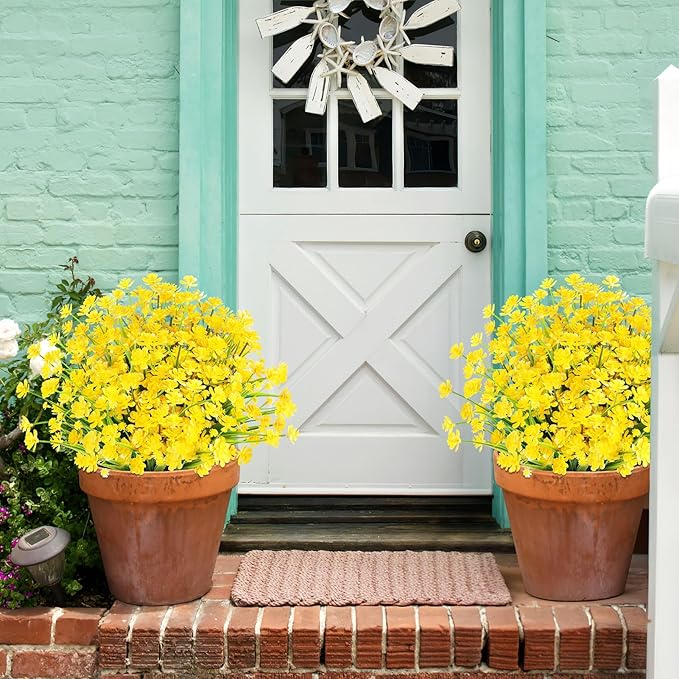 24 Bundles Artificial Flowers for Outdoor,UV Resistant No Fade Fake Plastic Flowers Faux Plants for Hanging Planters Decoration Indoor Outside Garden Porch Window Box Home Wedding Farmhouse