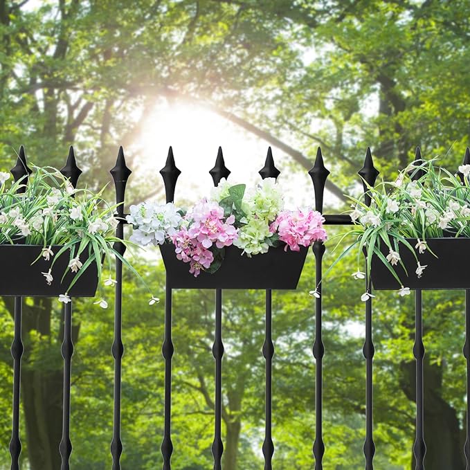 Railing Planters Outdoor Balcony 16 Inch Deck Over The Railing Planter Boxes Hanging Planters for Fence Flower 3 Pcs (Black)