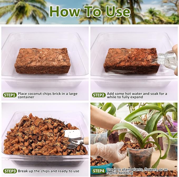 Legigo 1.1 LB Coco Husk Chips for Plants- 100% Organic Coconut Coir Chips Brick with Low EC & PH Balance, Compressed Coconut Substrate Coco Chips Mulch Medium for Garden, Flowers, Plants