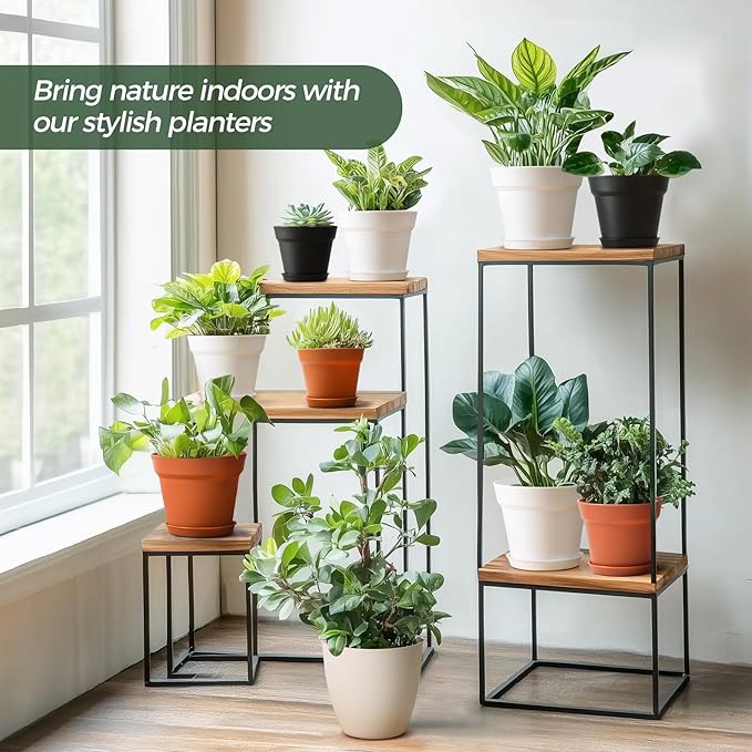 T4U 7.5 Inch Plant Pots 12-Pack - Small Plastic Planter with Drainage Hole and Saucer, Decorative Nursery Pot Bulk for African Violet, Succulent and All House Plants Indoor (Terracotta)