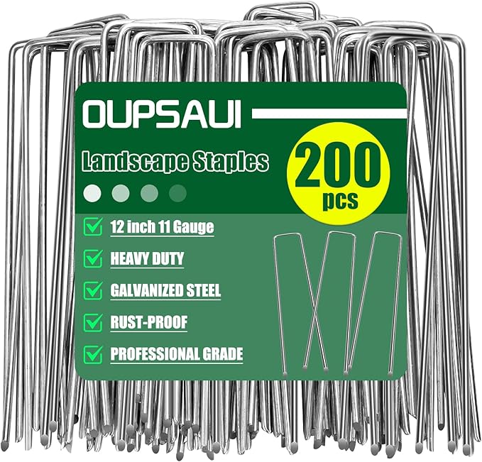 12 Inch 11 Gauge Galvanized Landscape Staples Stakes for Decoration, 25/100/200pcs Garden Metal Stakes for Weed Barrier Fabric, Fence Stakes, Tent Stakes(12in,200pcs)