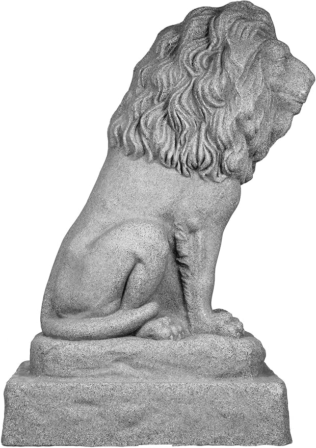 EMSCO Group Guardian Lion Statue – Natural Granite Appearance – Made of Resin – Lightweight – 28” Height