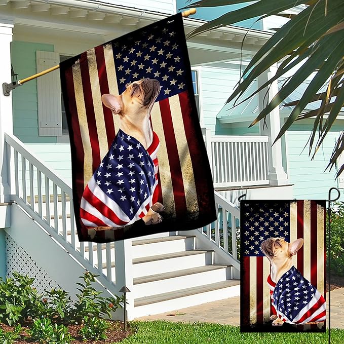 FLAGWIX French Bulldog House Flags, Dog Decor American Flag - 4th of July Decorations for Home, Yard Decor, House Flag 30x40 - Patriotic Dog Decor, Double Sided, Heavy Duty Canvas Flag Indoor Outdoor