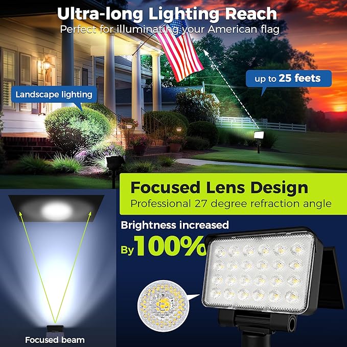 Solar Spot Lights Outdoor Waterproof for Flag, Tree, House, Garden, Yard, Landscape Spotlights for Accent Uplighting Decorations-4 Pack, Natural Light