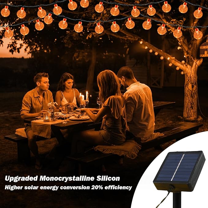 Solar Lights Outdoor Waterproof, 2 Pack Total 200LED 110FT Solar String Lights for Outside w/ 8 Modes, Outdoor String Lights Crystal Globe Patio Lights for Garden Yard Party Decor(Orange)