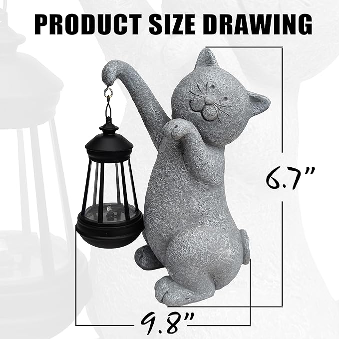 Cat Solar Garden Statues,Resin Cat Figurine Decorations with Solar Lights Lantern, Outdoor Figurines Lawn Cats Statue Decor Art for Lawn,Yard, Balcony Ornament,Gift for Garden Home Mom.