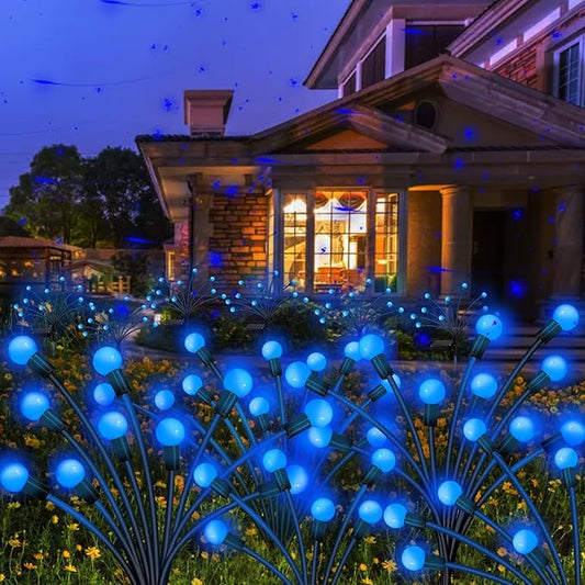 Solar Garden Lights Outdoor, 4 Pack 40 LED Solar Blue Firefly Lights Waterproof, Starburst Solar Wind Swaying Lights for Outside Yard Patio Planter Flower Bed Walkway Christmas Decoration