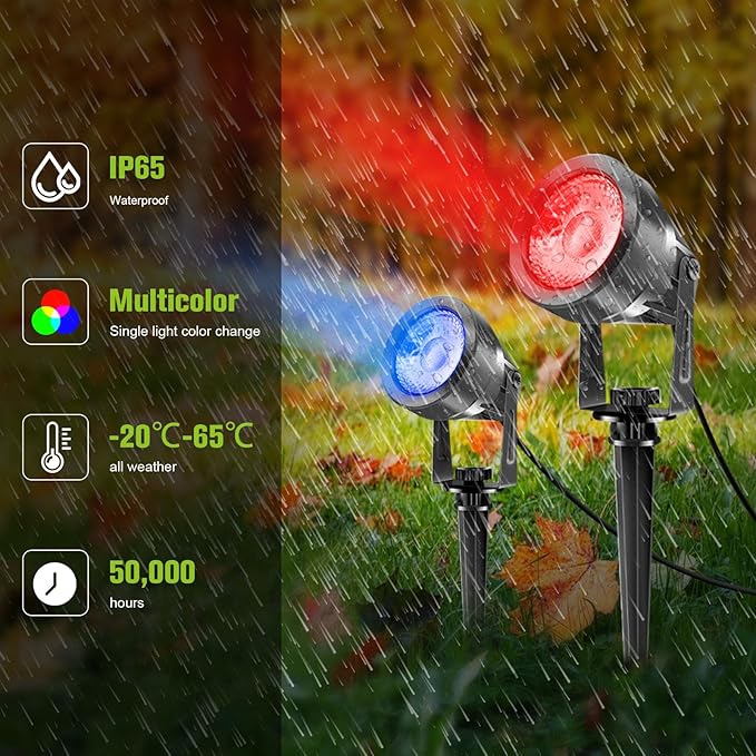 VOLISUN Halloween Landscape Color Changing Spotlights RGB with Transformer 7 Multicolored Hallween Outdoor Uplights Waterproof IP65 for Patio Gate Walkway Pool Garden Yard Driveway 4Pack