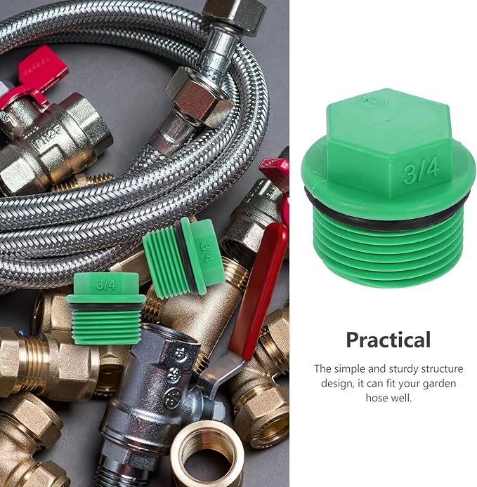 Baluue 10pcs Garden Hose Plugs and Caps, 3/4" Plastic Tubing Stoppers, Green Ppr Material, Prevents Leakage, Ideal for Garden Irrigation and Water Supply