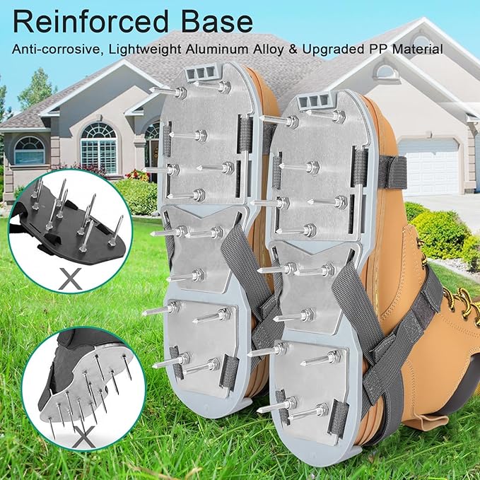 Lawn Aerator Shoes for Grass - Pre-Assembled Grass Aerator Shoes for Lawn - Soil Yard Aerator Tool for Aerating Patio Garden, Gray