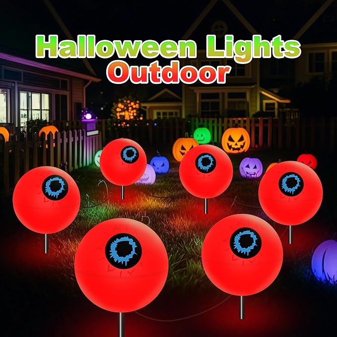 Outdoor Solar Lights Waterproof Decorations, 6 Pack Solar Globe Lights for Garden Decorations, Outside Ghost Solar Scary Eyeball Pathway Lights Decor for St. Patrick's Day Tree Garden Lawn Yard