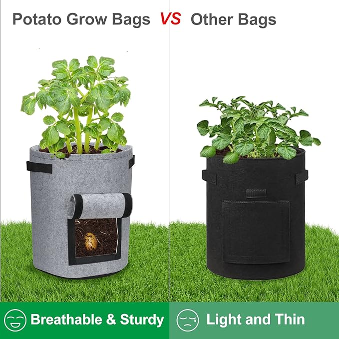 4 Pack 10 Gallon Potato Growing Bags with Flap, Breathable & Durable, Nonwoven Fabric, Ideal for Indoor/Outdoor Use
