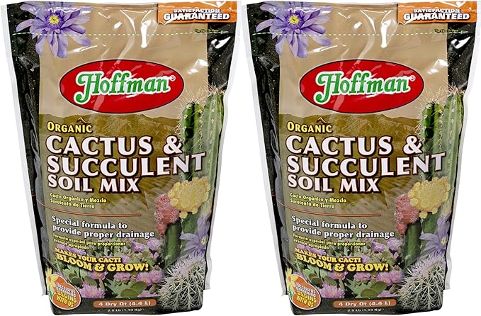 Hoffman Organic Cactus and Succulent Soil Mix to Provide Proper Drainage and Improve Growth in Cacti, 4qts, 2 Pack