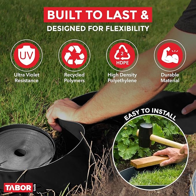 TABOR TOOLS 60 Ft Terrace Board, 5 Inch High, 0.1" Inch Thickness, Landscape Edging Coil, Grass Barrier, Bender Board, Garden Liner, ES32. (Black)