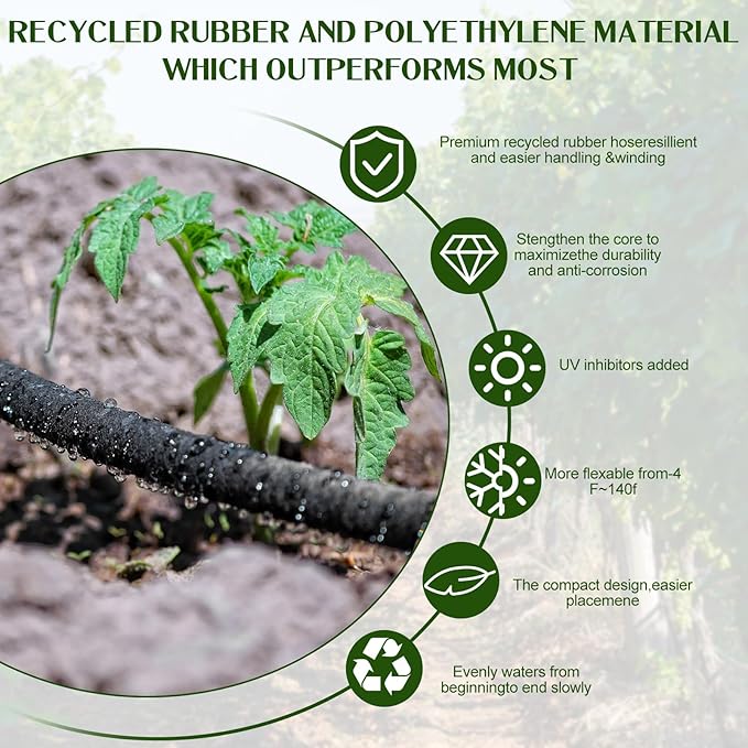 Sasylvia 1/4 Inch Porous Soaker Hose Save Water Drip Line Irrigation Garden Soaker Drip Irrigation Tubing Heavy Duty Soaker Irrigation System for Watering Hydroponics Vegetable Beds, Black (300 ft)