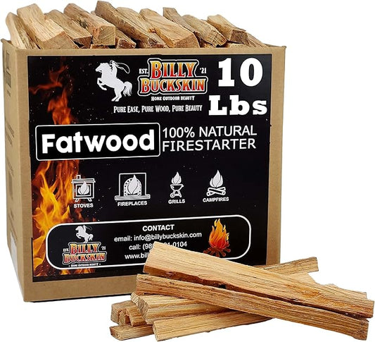 10 lbs. Fatwood Fire Starter Sticks, Perfect Fire Starters for Fire Pit, Campfires, Fireplaces, Bonfires, BBQ & Wood Stoves, Easy to Start a Fire with Just 2 Sticks, Camping Essentials (10 Pound Box)
