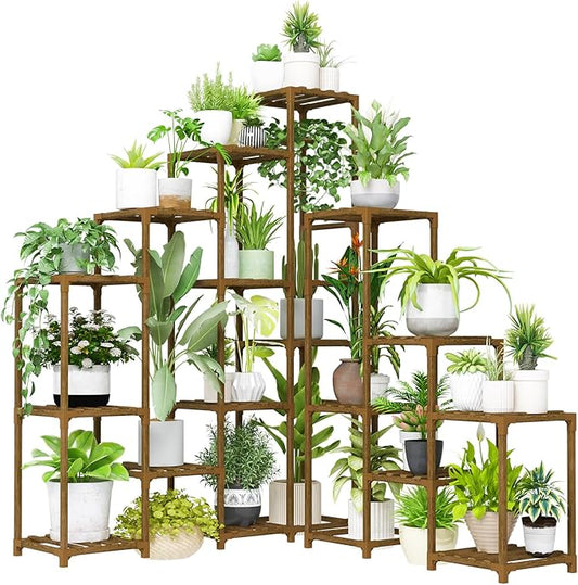 Bamworld Corner Plant Stand Indoor Large Plant Shelf Tall Outdoor Plant Holder Wood for Multiple Plants Hanging Plant Rack for Living Room Garden Balcony