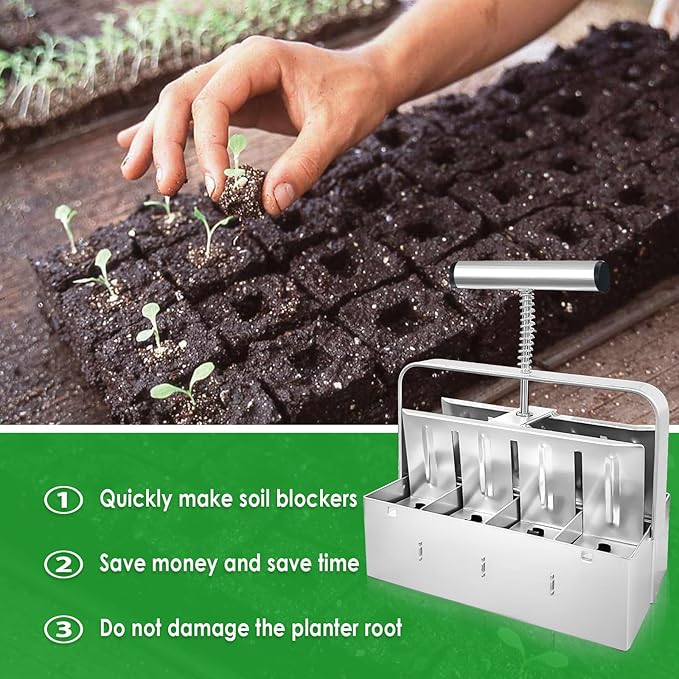 Soil Blocker, 8 Cell Soil Blocker for Seed Starting, 2 inch Manual Soil Block Maker, Seed Blocker, Durable Seed Block Maker, Soil Blocking Tool, Soil Blocker Kit, Soil Block Trays